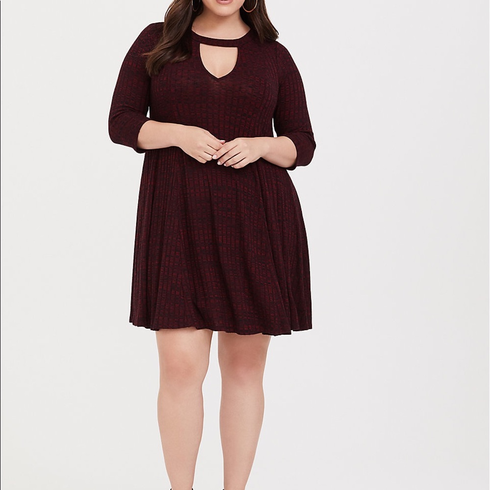 Burgundy rib mock neck skater dress